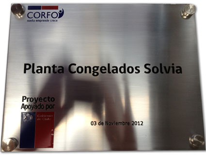 Placa confeccionada en acero Inoxidable, anclada a muro para interperie, grabado bajo relieve con pintura 3 colores, sobre relieve pulido y laca poliuretano para protección